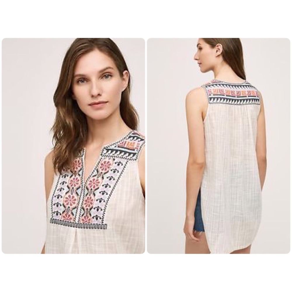 Anthropologie Embroidered Boho Gauze Top - Picture 3 of 4